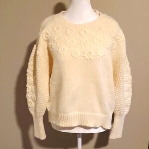 Handknit Cream Floral Sweater (L)